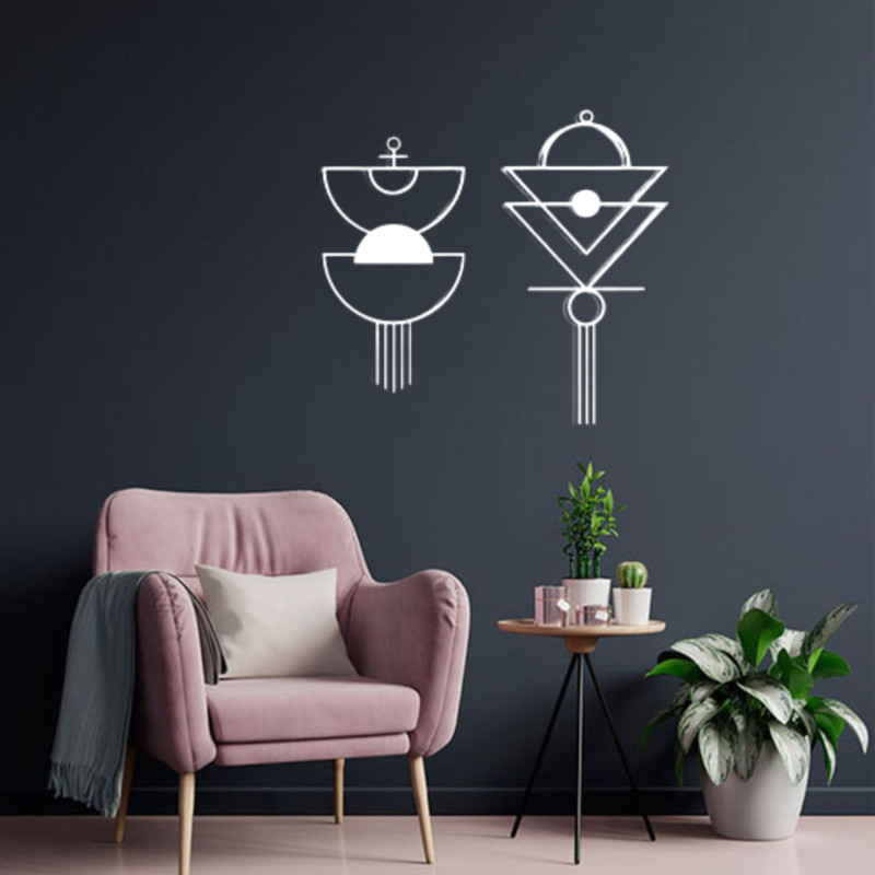 Kit esculturas vazadas geométricas boho MDF preto 40cm — Tapa na Parede