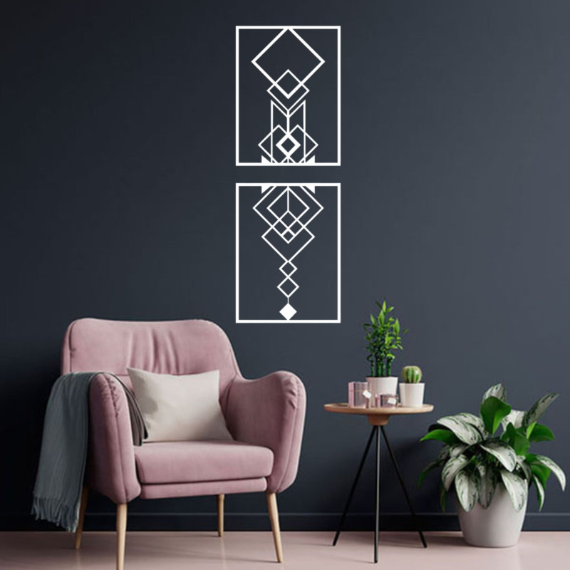 Kit Quadros Vazados Geométricos Diamantes Sobrepostos MDF — Quarto