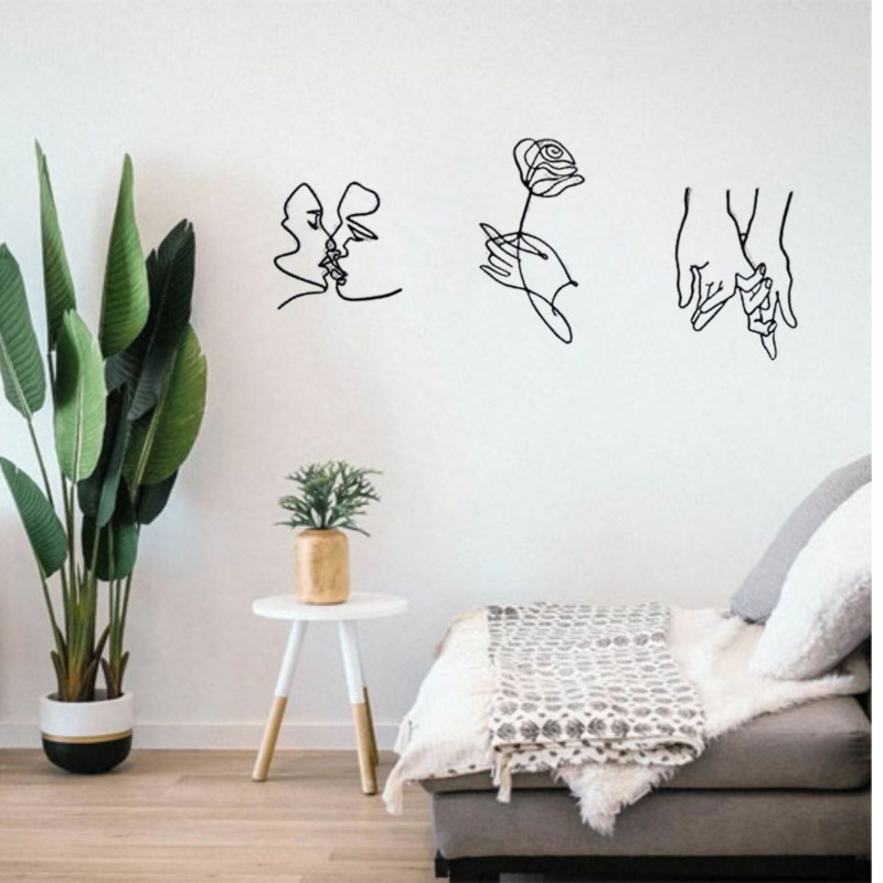 Kit Quadros Vazados Love Linhas Contínuas MDF — Decoração Quarto