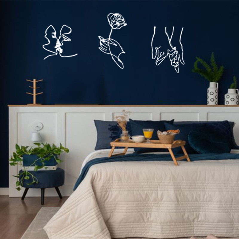 Kit Quadros Vazados Love Linhas Contínuas MDF — Decoração Quarto
