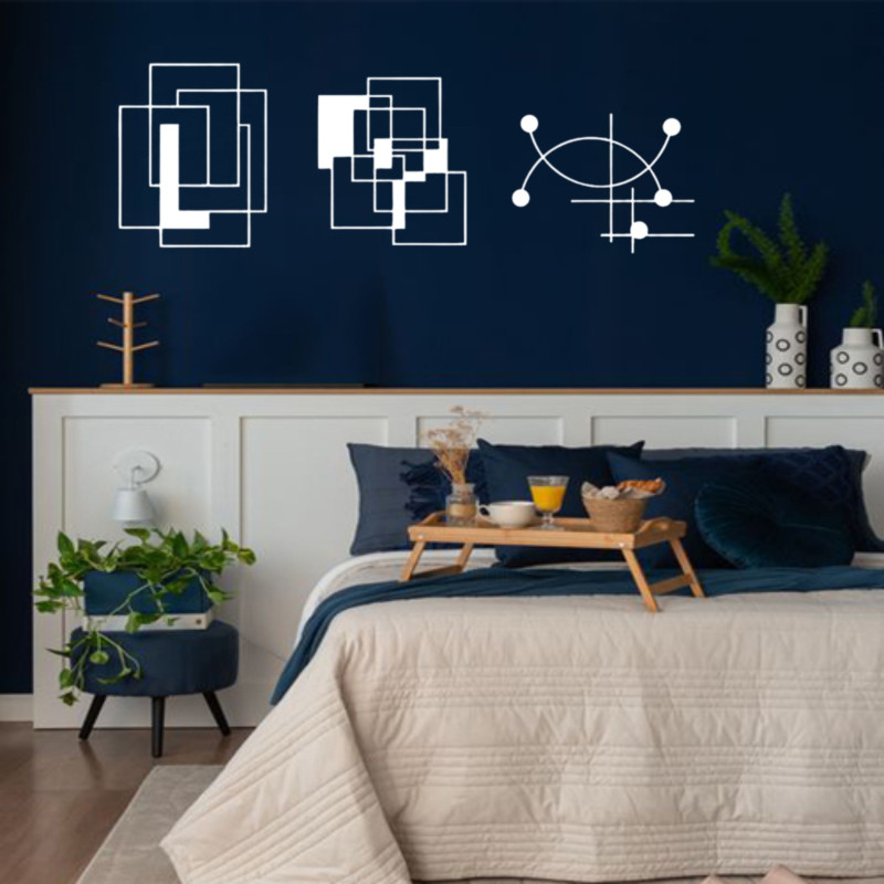 Kit 3 Quadros Abstratos Composição Geométrica MDF — Sala e Quarto