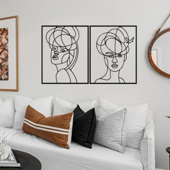 Kit Quadros Vazados Femininos Linhas Contínuas MDF — Decoração