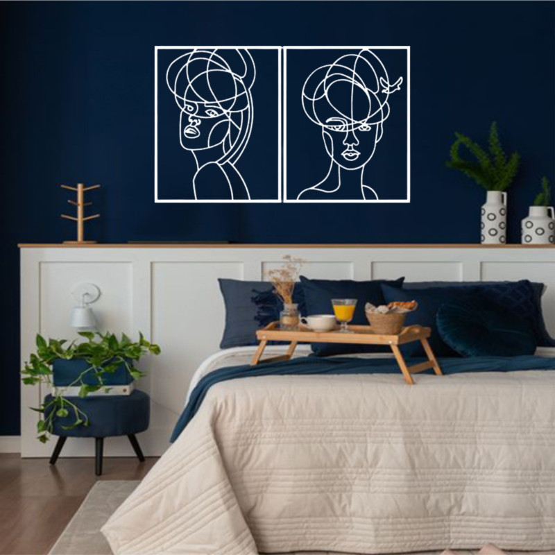 Kit Quadros Vazados Femininos Linhas Contínuas MDF — Decoração