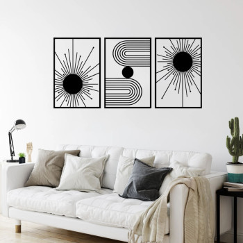 Kit 3 Quadros Vazados Sol Minimalista MDF — Decoração Sala