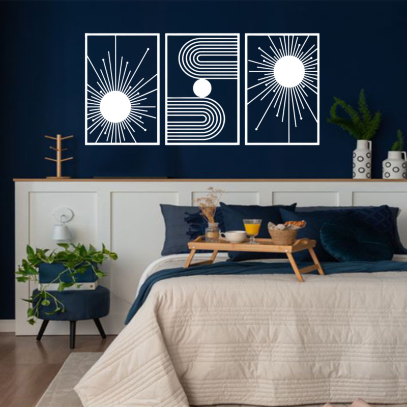 Kit 3 Quadros Vazados Sol Minimalista MDF — Decoração Sala
