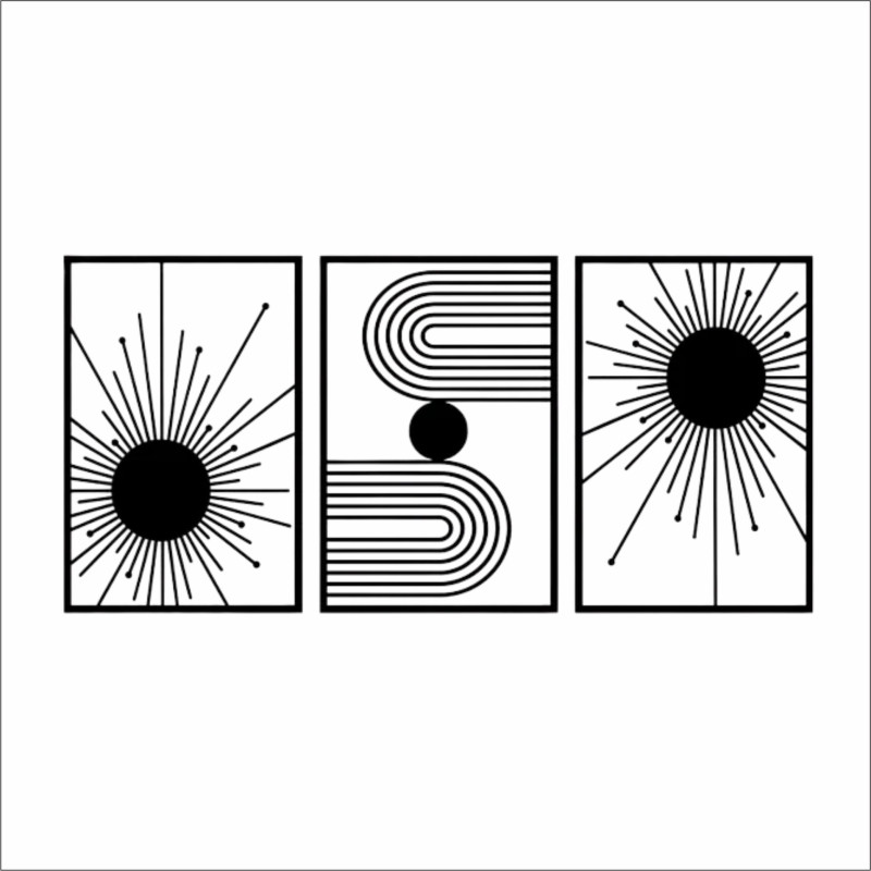 Kit 3 Quadros Vazados Sol Minimalista MDF — Decoração Sala