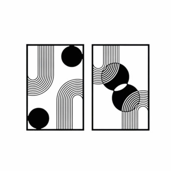 Quadros Vazados Abstrato Círculos e Linhas Minimalistas MDF — Kit 2 Peças