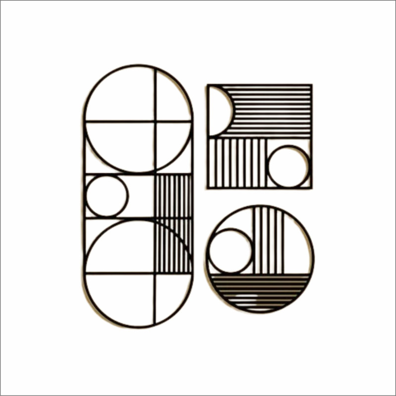 Quadro Vazado Abstrato Geométrico Círculos e Linhas MDF — Sala